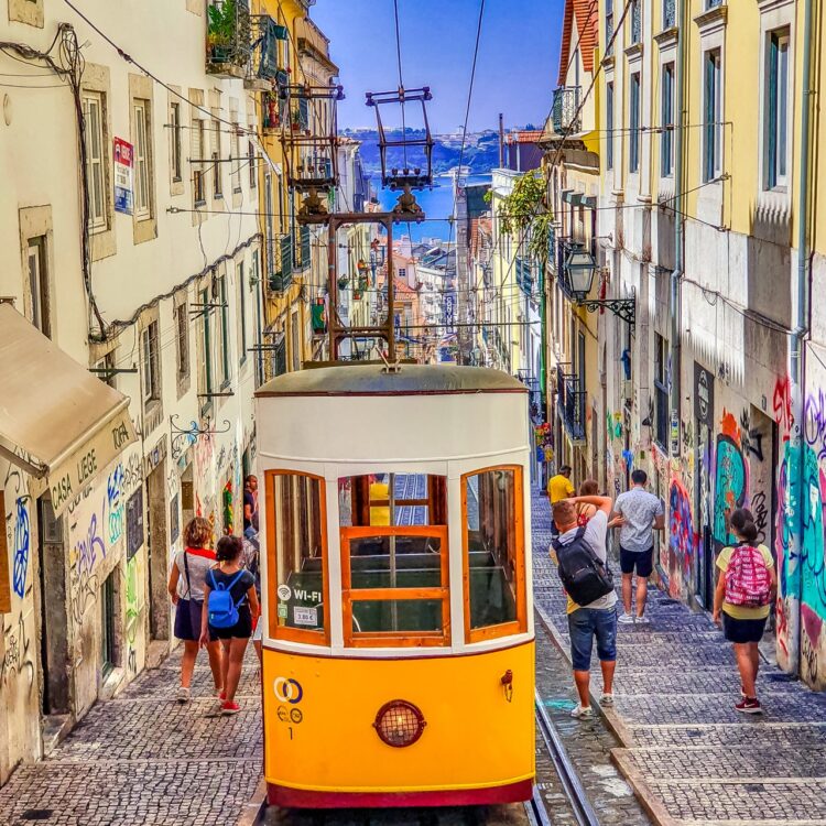 People walking on street near yellow tram 3780224