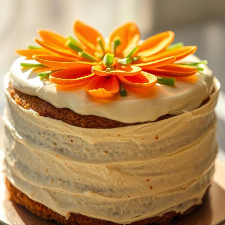 A carrot cake with a carrot on top of it