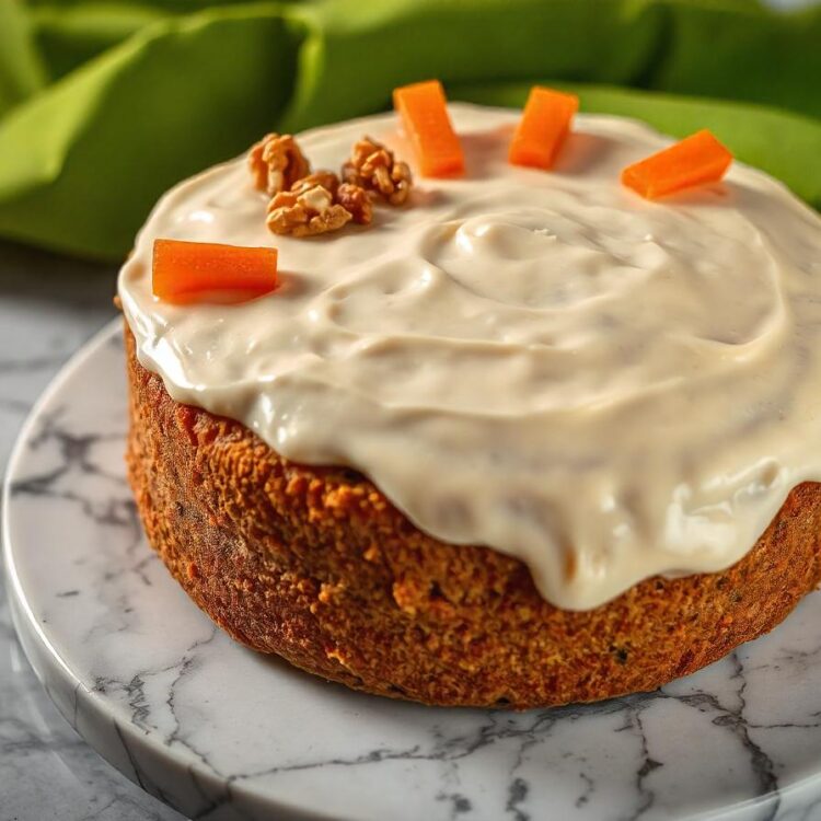 A carrot cake with a frosting design on it and a carrot cake on the side