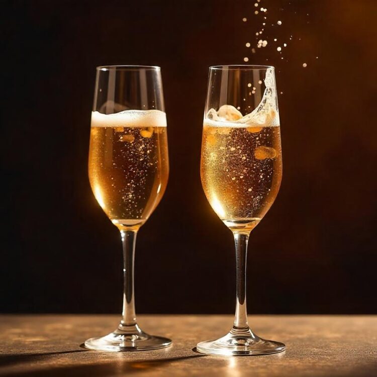 A glass of champagne with bubbles