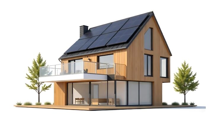 A house with a solar panel on the roof