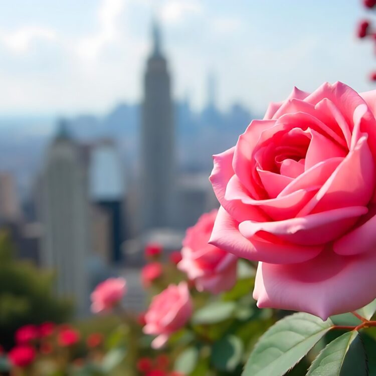 A pink rose with the name rose on the top