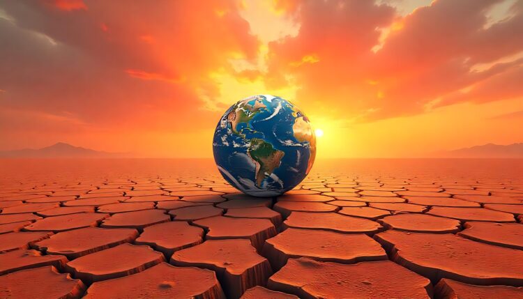 A planet with the sun and clouds in the background