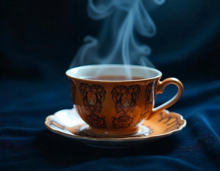 A tea cup with a lit candle in it
