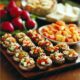 A visual of preparing Thanksgiving appetizers such as stuffed mushrooms or cheese platters