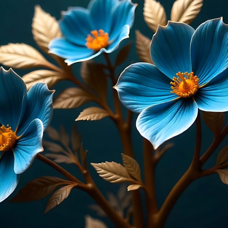 Blue flowers that are in a vase that says blue