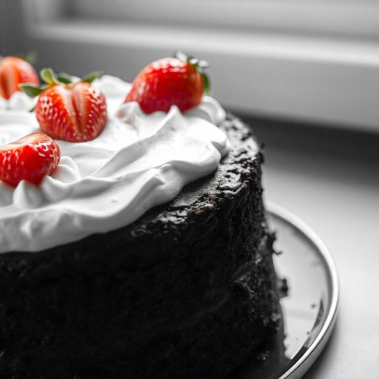 Chocolate Cake With Whipped Cream And Fruits