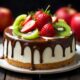 Chocolate cake with strawberries on the table