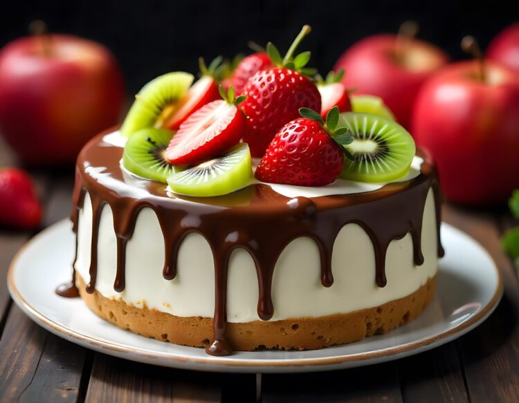 Chocolate cake with strawberries on the table