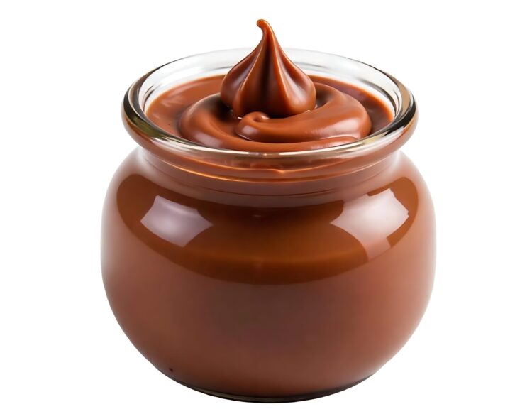 Chocolate syrup in glass jar isolated on white background with clipping path PNG