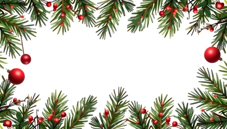 Christmas garland Christmas tree branch red berries with shiny stars