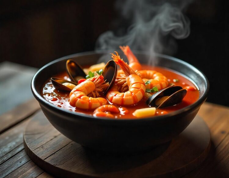 Classic Tom Yum Goong in a clay pot Spicy Seafood Soup Tom Yum image