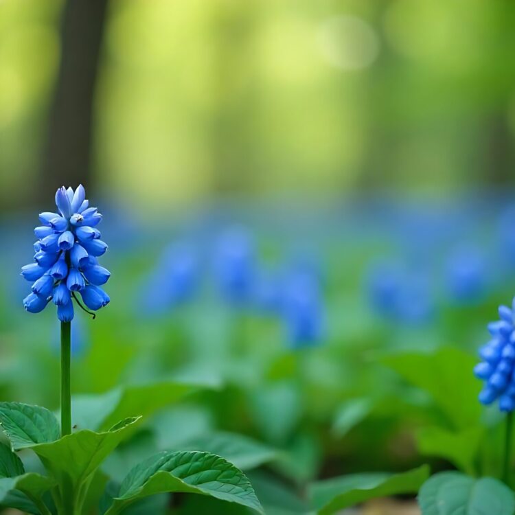 Close up blue spring flowers