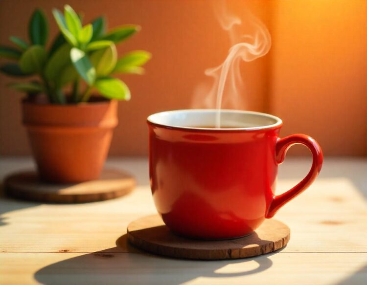 Close up red cup of black coffee isolated on white background with clipping path. A mug of coffee.