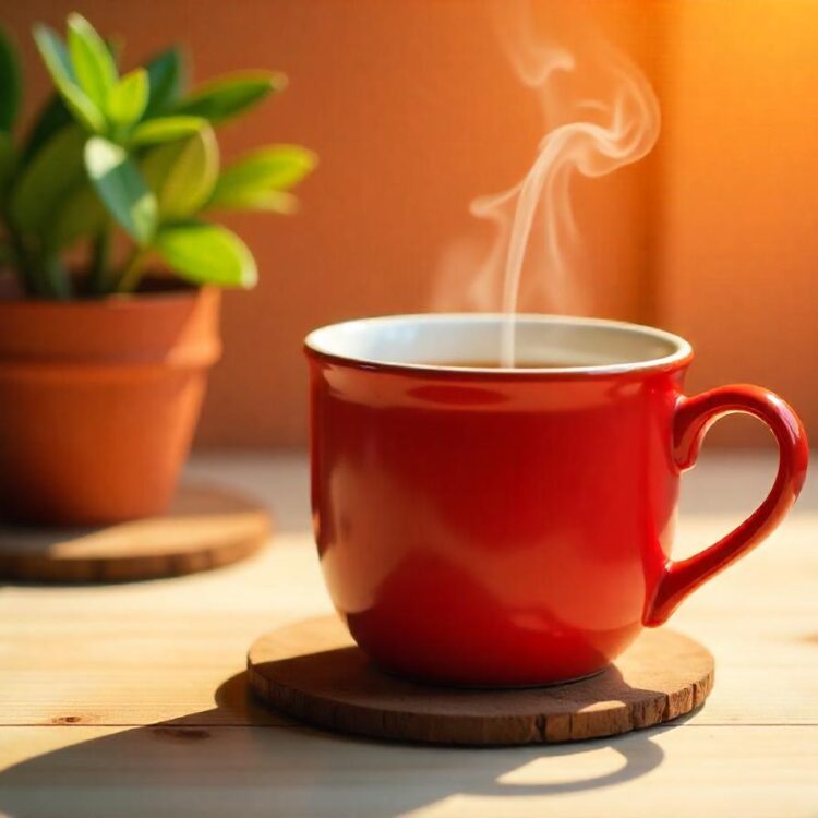 Close up red cup of black coffee isolated on white background with clipping path. A mug of coffee.