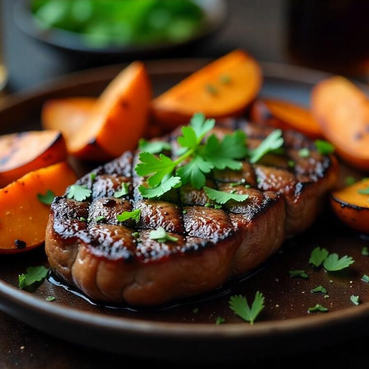 Delicious Grilled Pork Chop with Fresh Greens Salad Generative AI