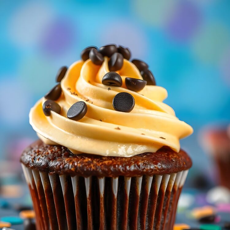 Delicious cupcakes arranged in circular shape with chocolate chips