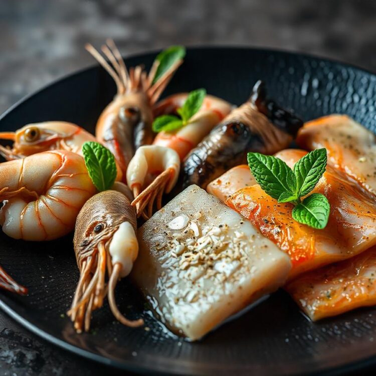 Delicious seafood plate with shrimp and vegetables Fresh ingredients create a colorful and tasty dish Perfect for foodies and culinary enthusiasts Generative AI