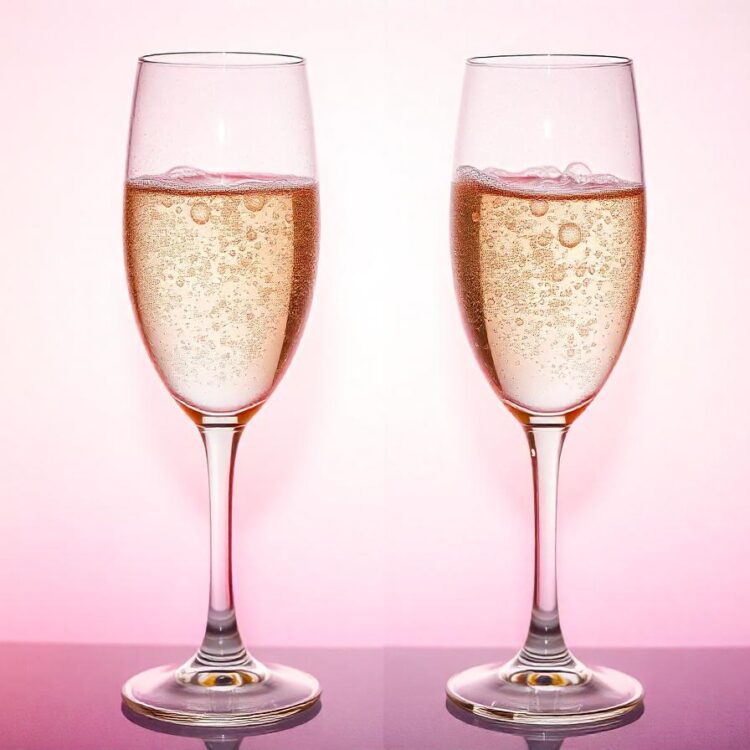 Elegant female hand holding a glass of champagne against a crisp white background