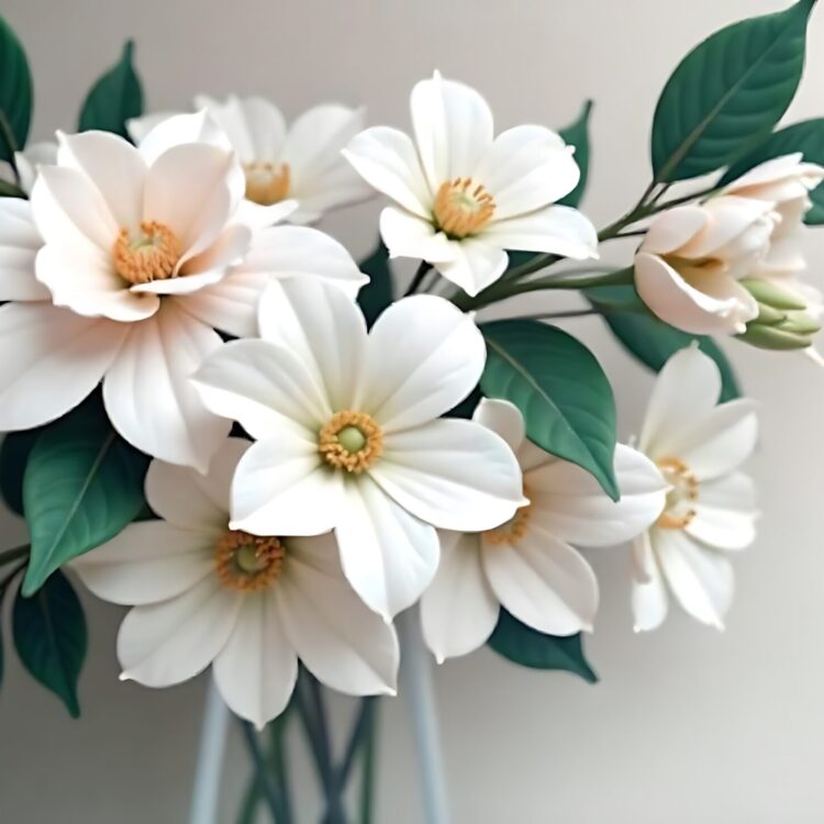 Flower Wreath Frame of Magnolia White Flowers