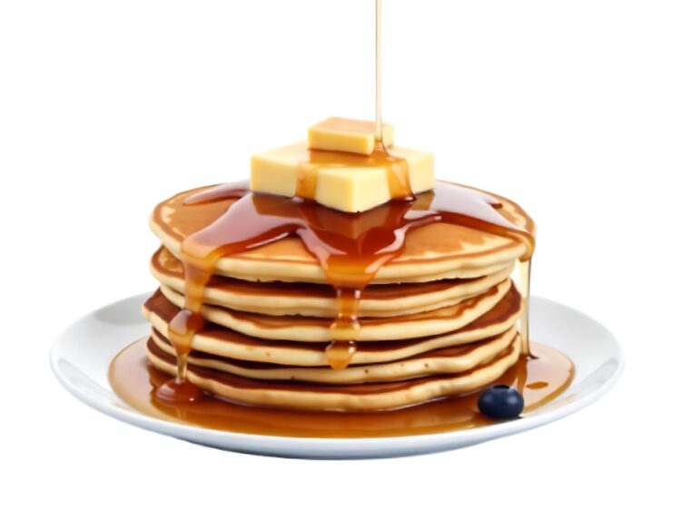 Front view yummy pancakes breakfast with fresh fruits on isolated white background