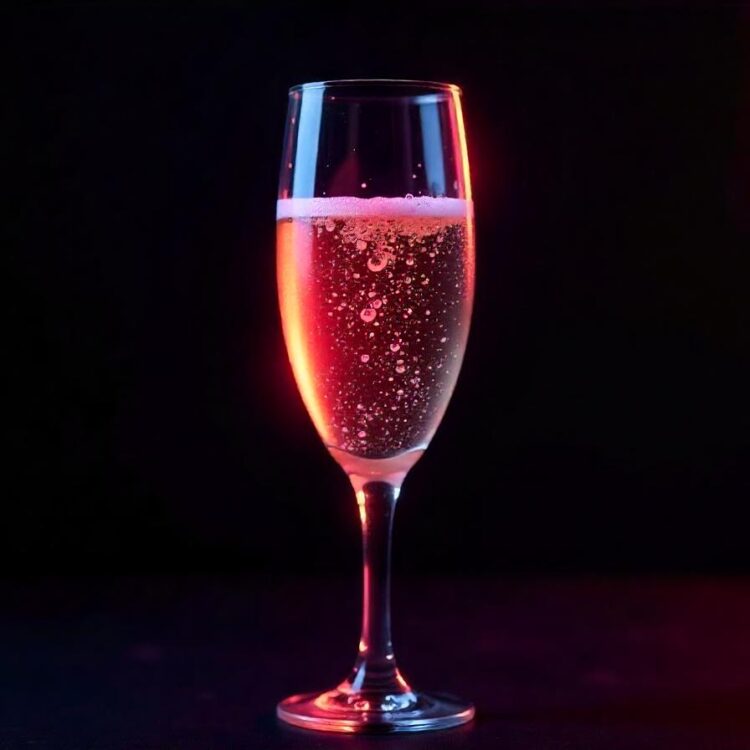 Glowing champagne glass in dark night celebration party generated by AI