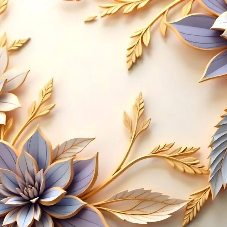 Golden Background with 3D Wallpaper Flowers and Stems AI Generated