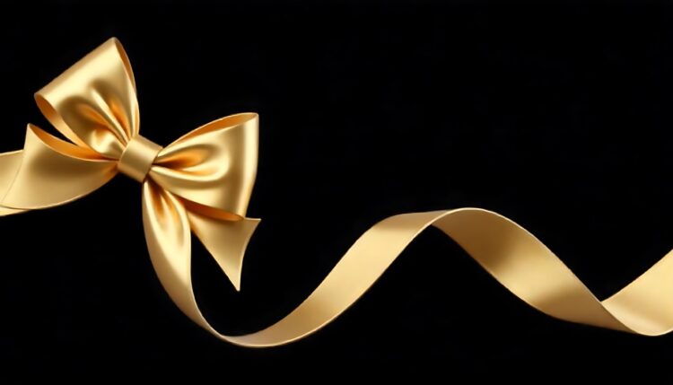 Golden Ribbon with Frame on Black Vector