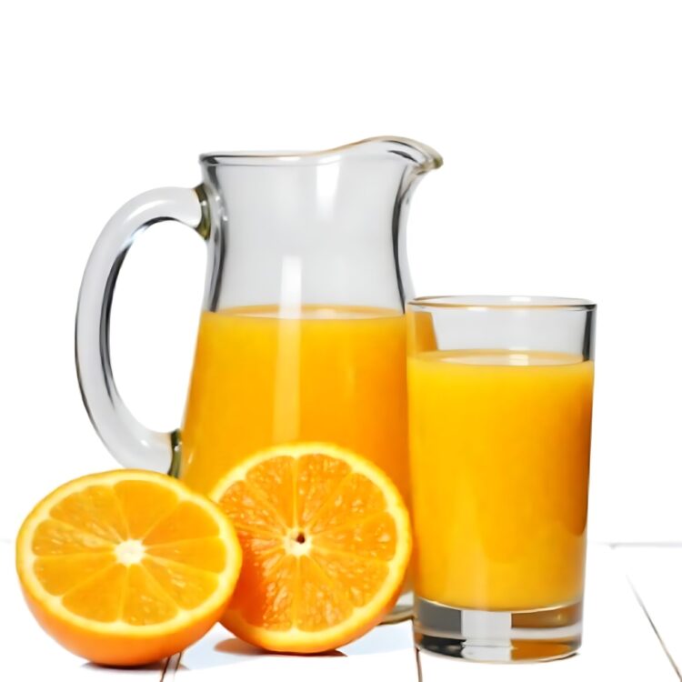 Jug and glass of pineapple juice with fruits isolated