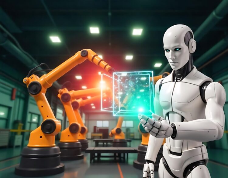 Mechanized Industry Robot And Human Worker Working Together In Future Factory