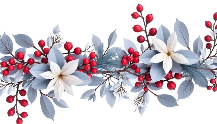 Merry Christmas Floral Sticker Vector Illustration