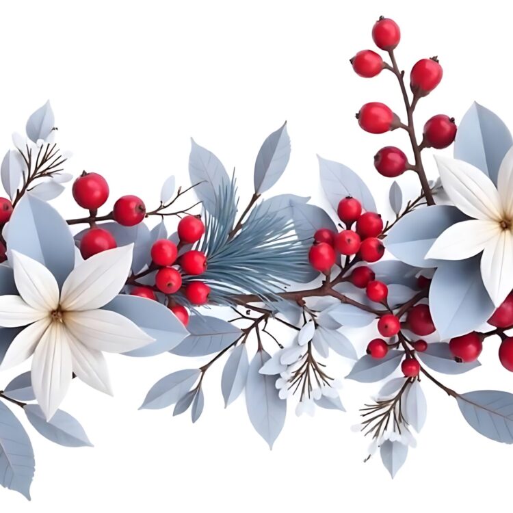 Merry Christmas Floral Sticker Vector Illustration