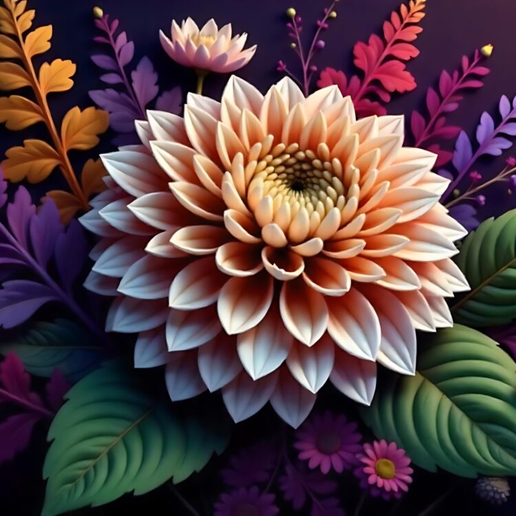 Natural background with dahlias top view bright floral digital illustration painting artwork