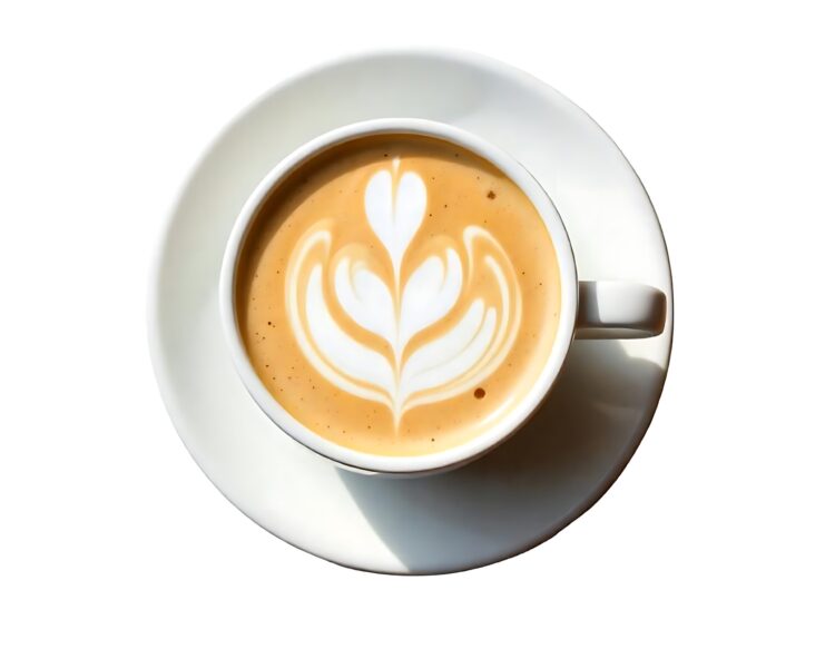 Overhead View of a Latte with a Leaf Design