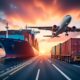 Photo shipping background large cargo ship with containers in the port