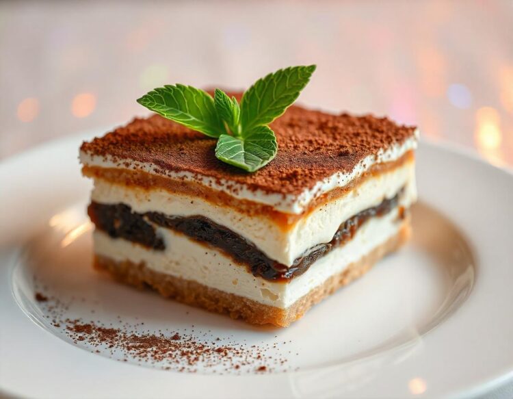 Piece of tiramisu and biscuits