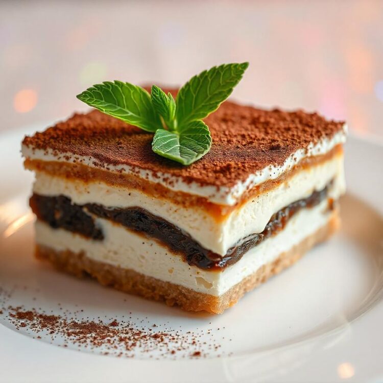 Piece of tiramisu and biscuits