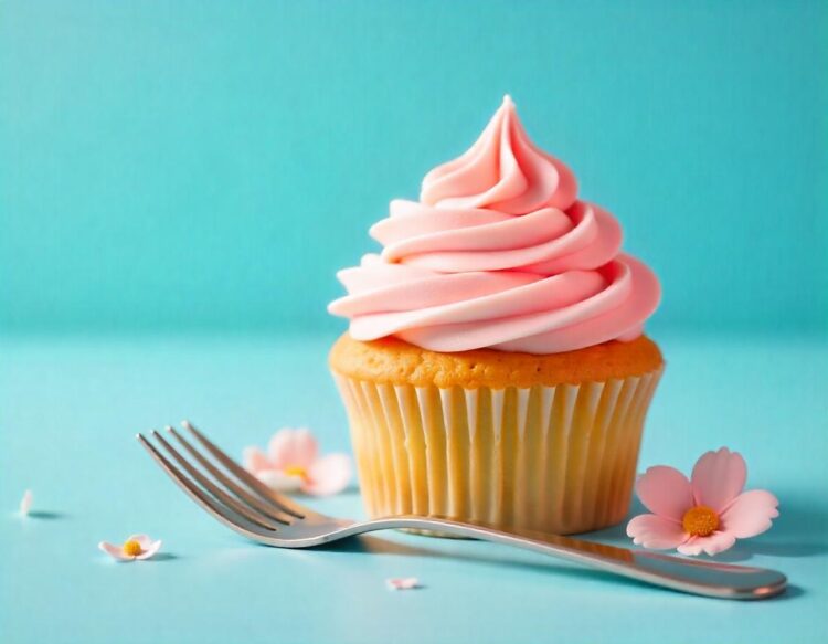 Pink birthday isolate cupcake with pink