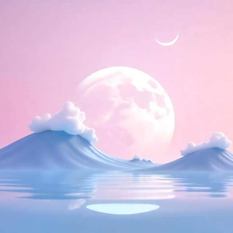 Pink sky background with crescent moon