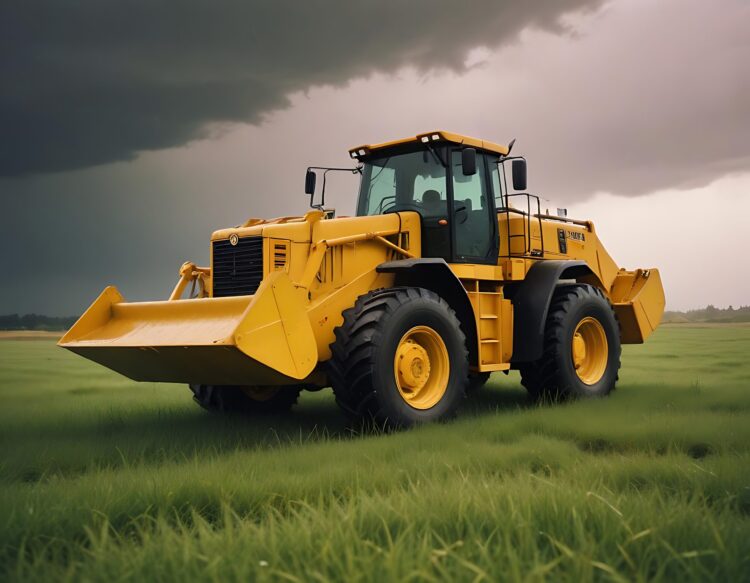 Powerful Wheel Loader Bulldozer On White Background