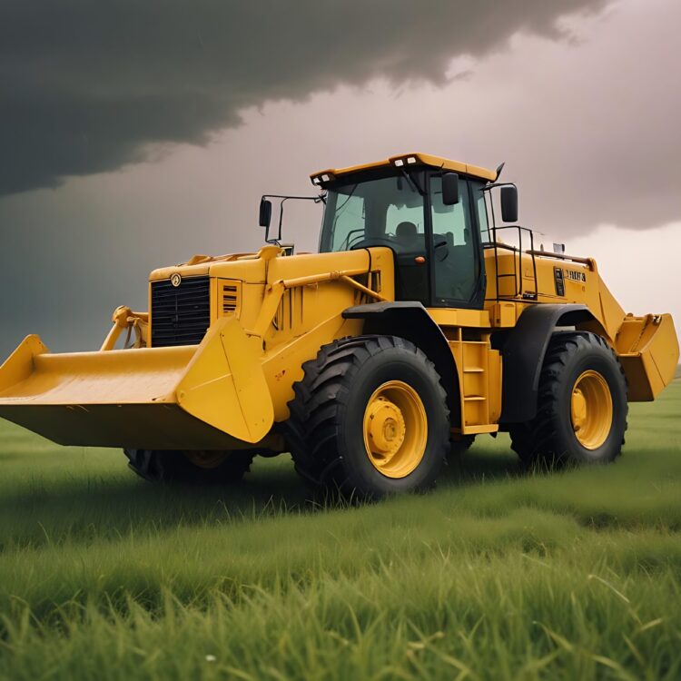 Powerful Wheel Loader Bulldozer On White Background