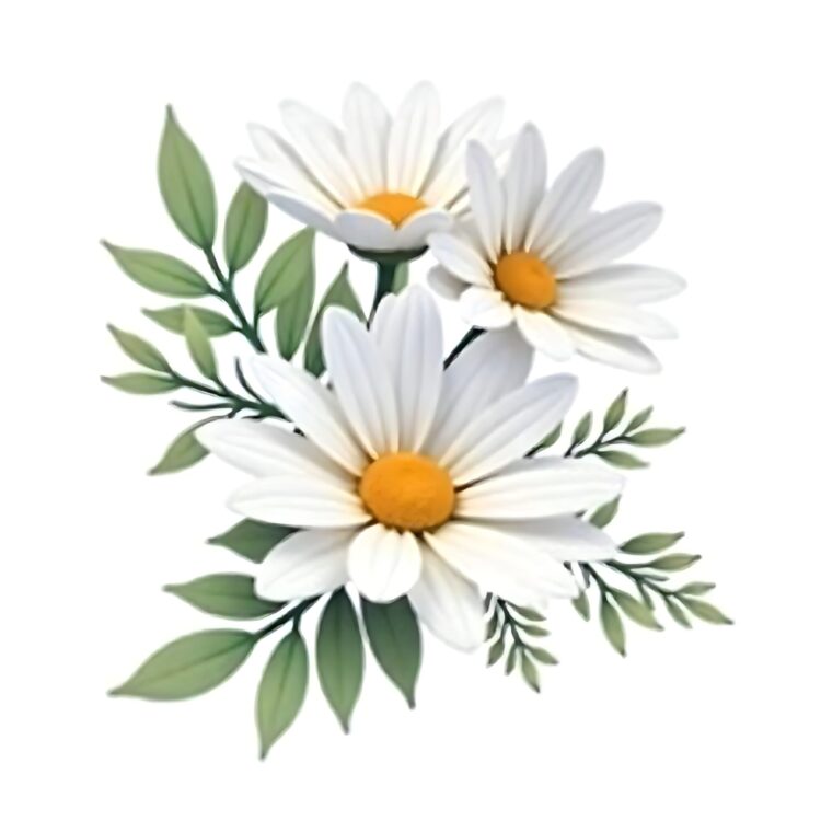 Realistic White Daisy Flower Illustration On White Background