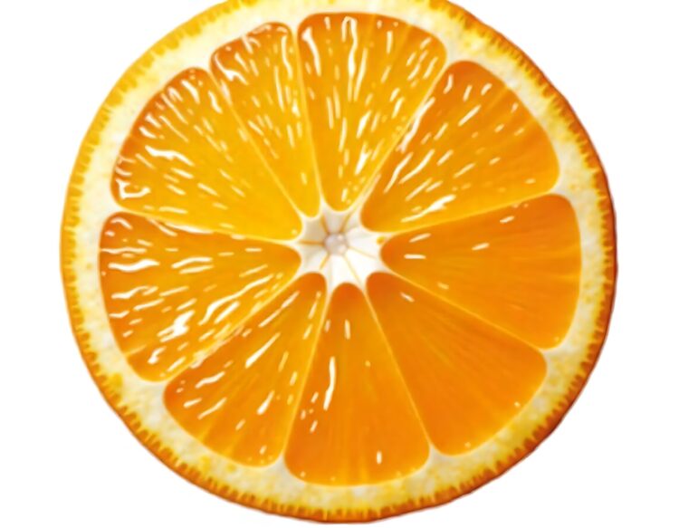 Slice of fresh orange isolated on white background