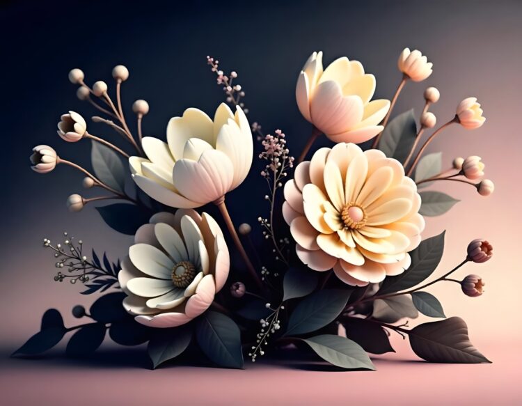 A flower arrangement with the word flowers on the top