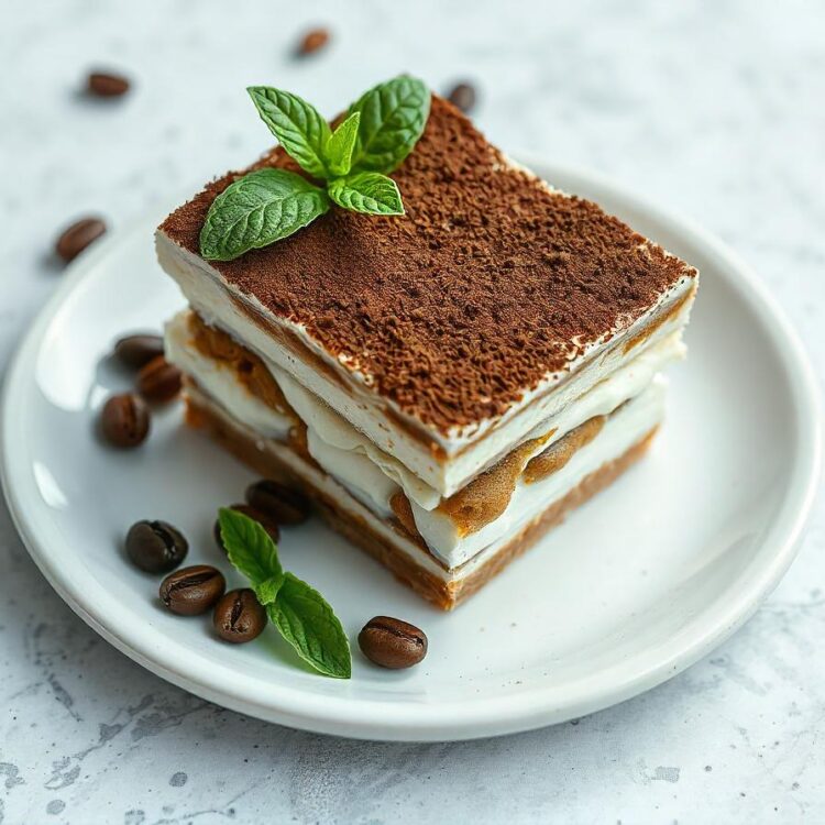 Tiramisu with coffee and mascarpone cheese on table