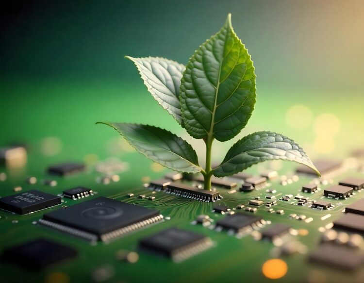 Tree With Soil Growing On The Converging Point Of Computer Circuit Board