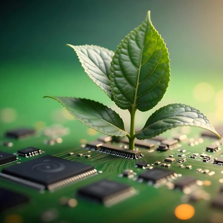 Tree With Soil Growing On The Converging Point Of Computer Circuit Board