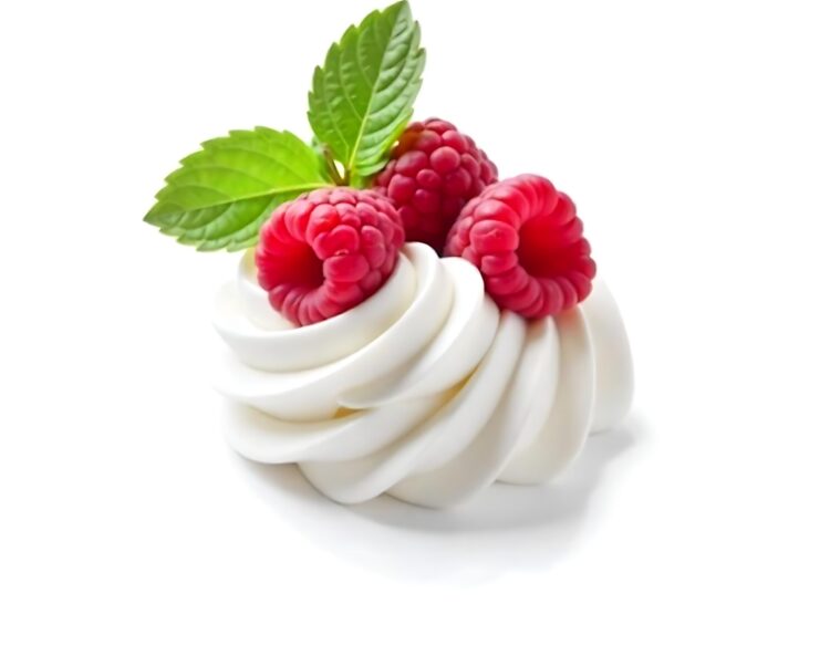 Whipped cream and fresh raspberry isolated on transparent background