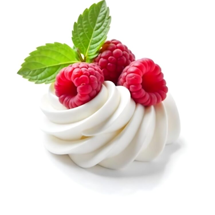 Whipped cream and fresh raspberry isolated on transparent background