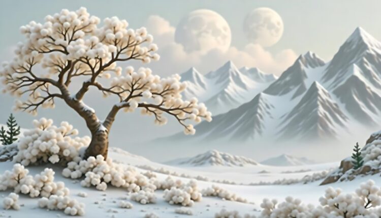 Winter beautiful snow scene of the sun Generative Ai